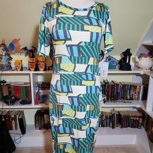 Lularoe Blue Green Striped Julia Dress S NWT